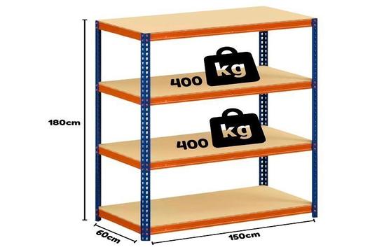 Μεταλλική Ραφιέρα Αποθήκευσης Μεγάλης Αντοχής (400kg/ράφι) με Διαστάσεις 180x150x60cm - KAOKEY