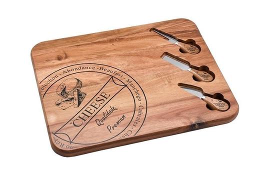 Ξύλινη Πιατέλα Σερβιρίσματος Τυριών με 3 Μαχαίρια - 40x32x2,2cm