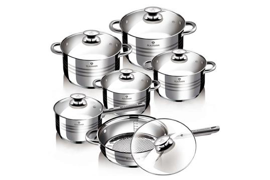 Blaumann Κατσαρόλες 12 Τεμαχίων από Ανοξείδωτο Ατσάλι - Πλήρες & Ανθεκτικό Σετ Μαγειρικής για Όλες τις Εστίες, Ακόμα και Επαγωγικές!