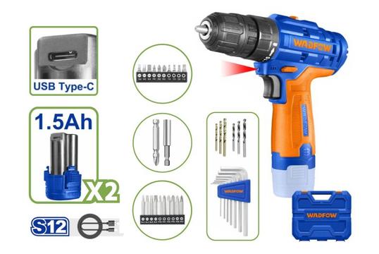Ισχυρό Δραπανοκατσάβιδο Μπαταρίας WADFOW 12V με 2 Μπαταρίες & Βαλίτσα - Ιδανικό για Κάθε Εργασία