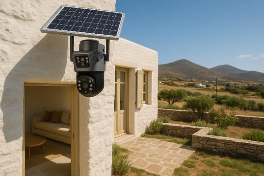 Ασύρματη Ηλιακή Κάμερα Wi-Fi Χωρίς Ρεύμα PTZ 360°, Διπλός Φακός, Νυχτερινή Όραση - V380 PRO