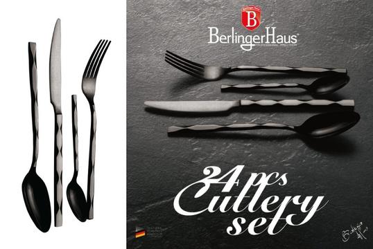 Berlinger Haus Σετ Μαχαιροπίρουνα 24 Τεμαχίων Mirror Black - Απόλυτη Πολυτέλεια στο Τραπέζι Σας!