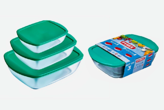 Pyrex Σετ 3 Γυάλινων Δοχείων με Καπάκι - Μαγείρεψε, Φύλαξε & Απόλαυσε με Απόλυτη Ασφάλεια!